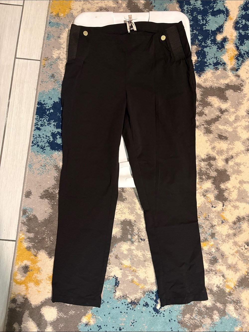 Anne Klein Black Ankle Pants with Gold Button Detail